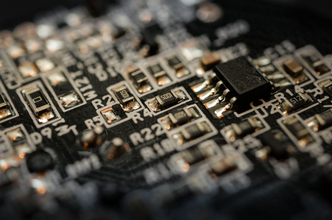 Close-up of an assembled printed circuit board